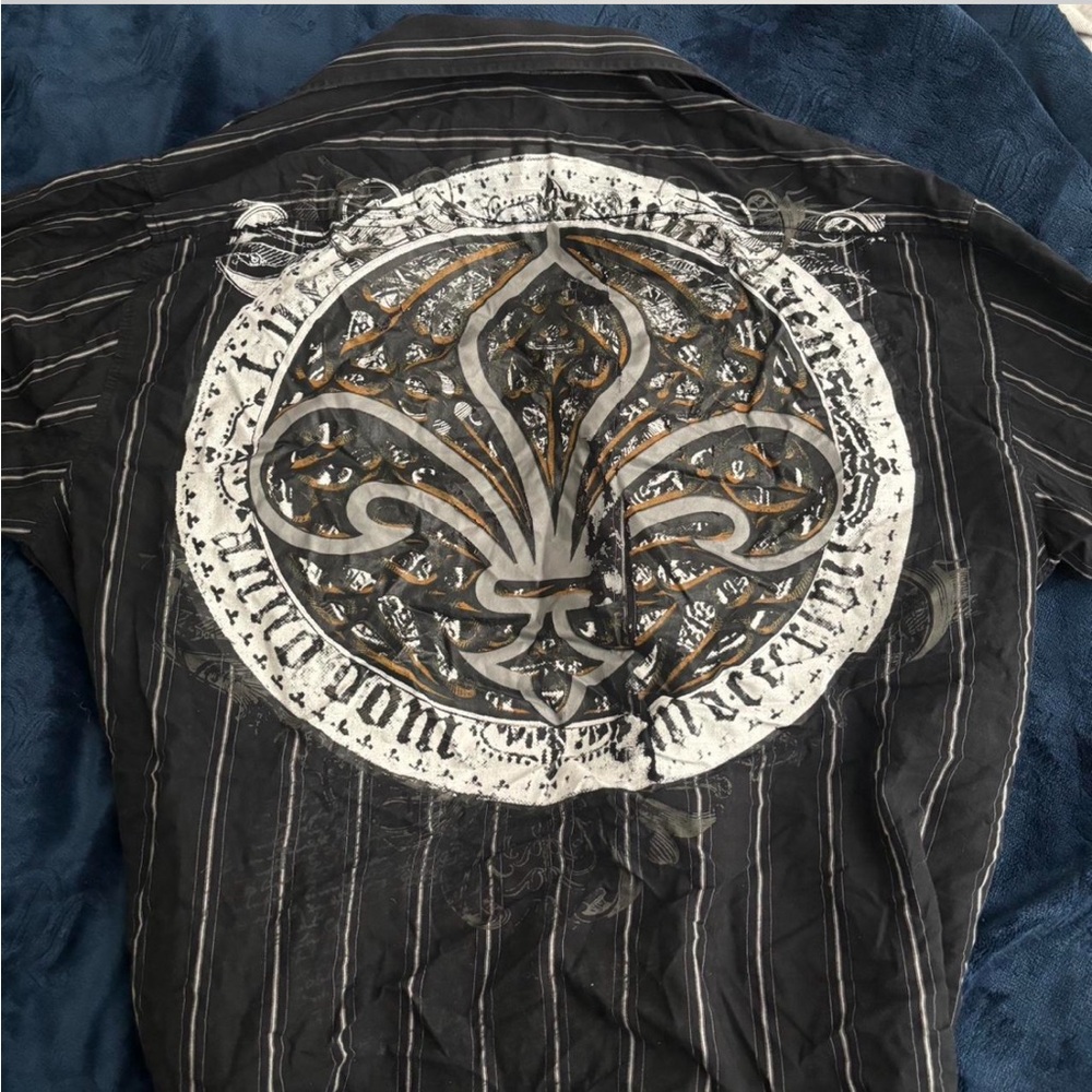 Affliction Style Black&White Flannel With Y2K Graphics on Front and back.